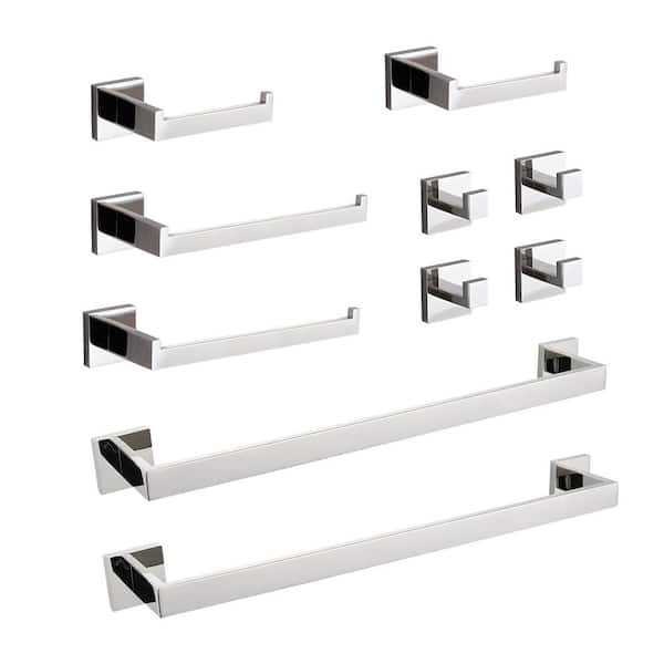 Interbath 10-Piece Bath Hardware Set with Towel Bar Toilet Paper Holder Towel Hook in Stainless Steel Chrome