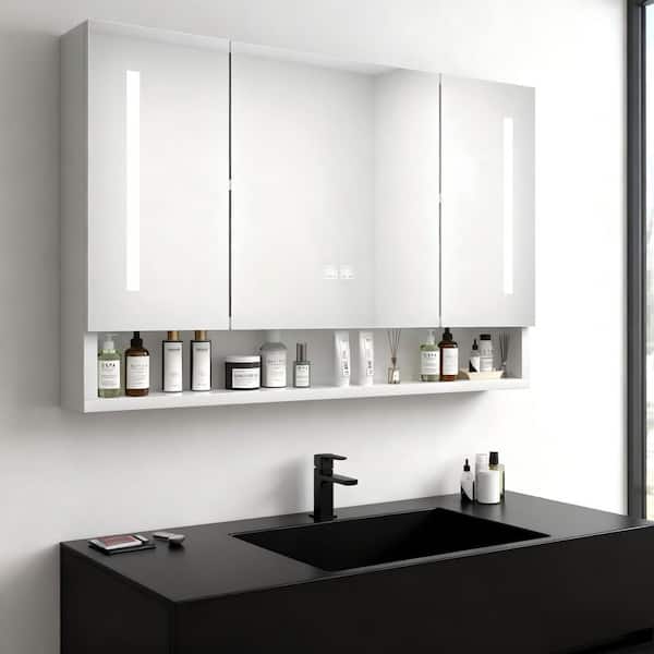 39 in. W x 28 in. H Rectangular Aluminum Medicine Cabinet with Mirror, Bathroom Storage Cabinet with Multilevel Storage