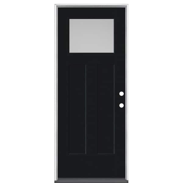 Masonite 36 in. x 80 in. Craftsman Pearl Left-Hand/Inswing Frosted Glass Jet Black Painted Fiberglass Prehung Front Door