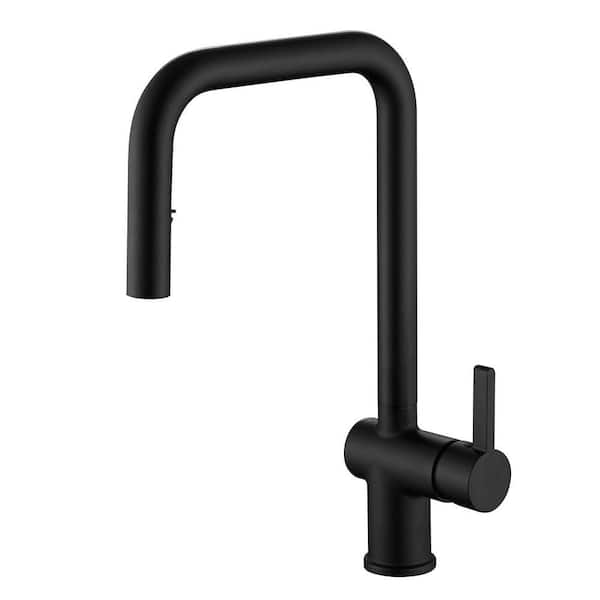 Matte Black 15.38 in. Pull Down Sprayer Kitchen Faucet with 360° Spout Swivel