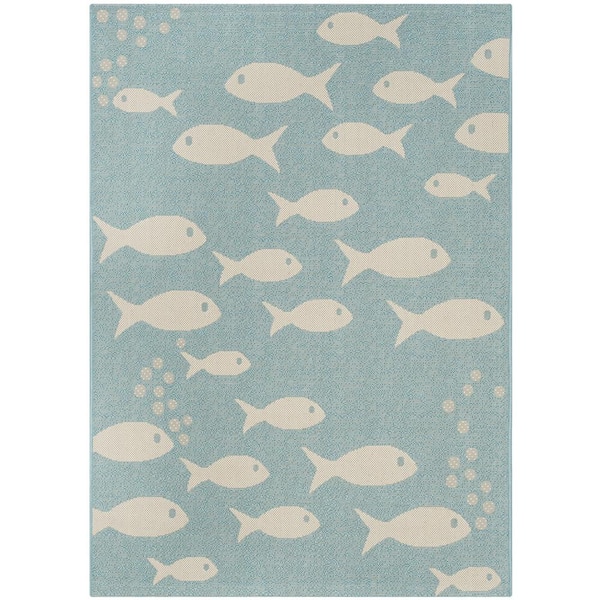 SAFAVIEH Courtyard Aqua/Beige 4 ft. x 6 ft. Geometric Indoor/Outdoor Patio  Area Rug