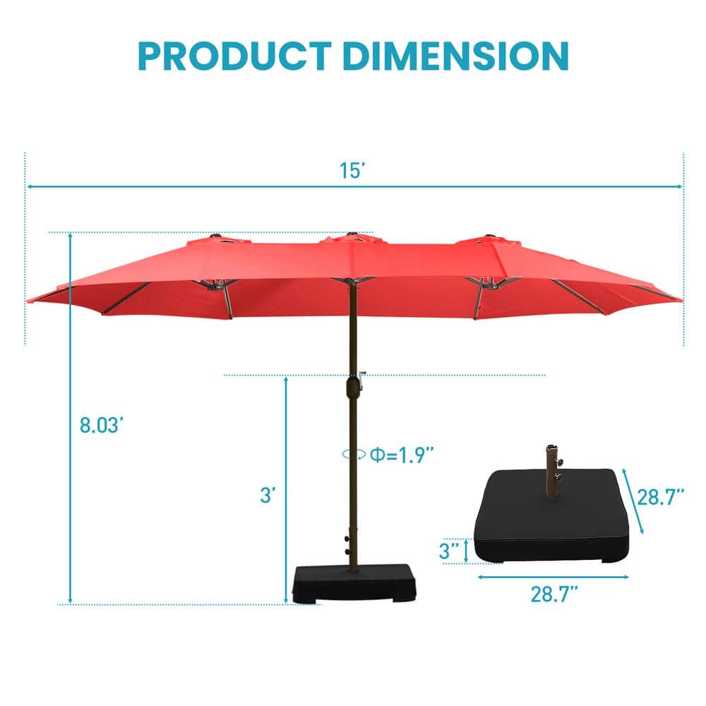 Wine Red 15 ft Double Sided Patio Umbrella with Steel Frame