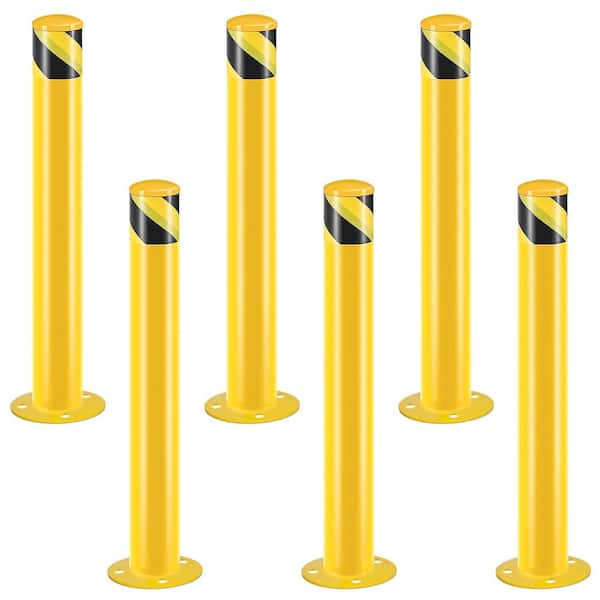 36 in. x 3.5 in. Yellow Powder Coated Steel Safety Bollard Post Parking Post with Anchor Bolts (6-Pieces)