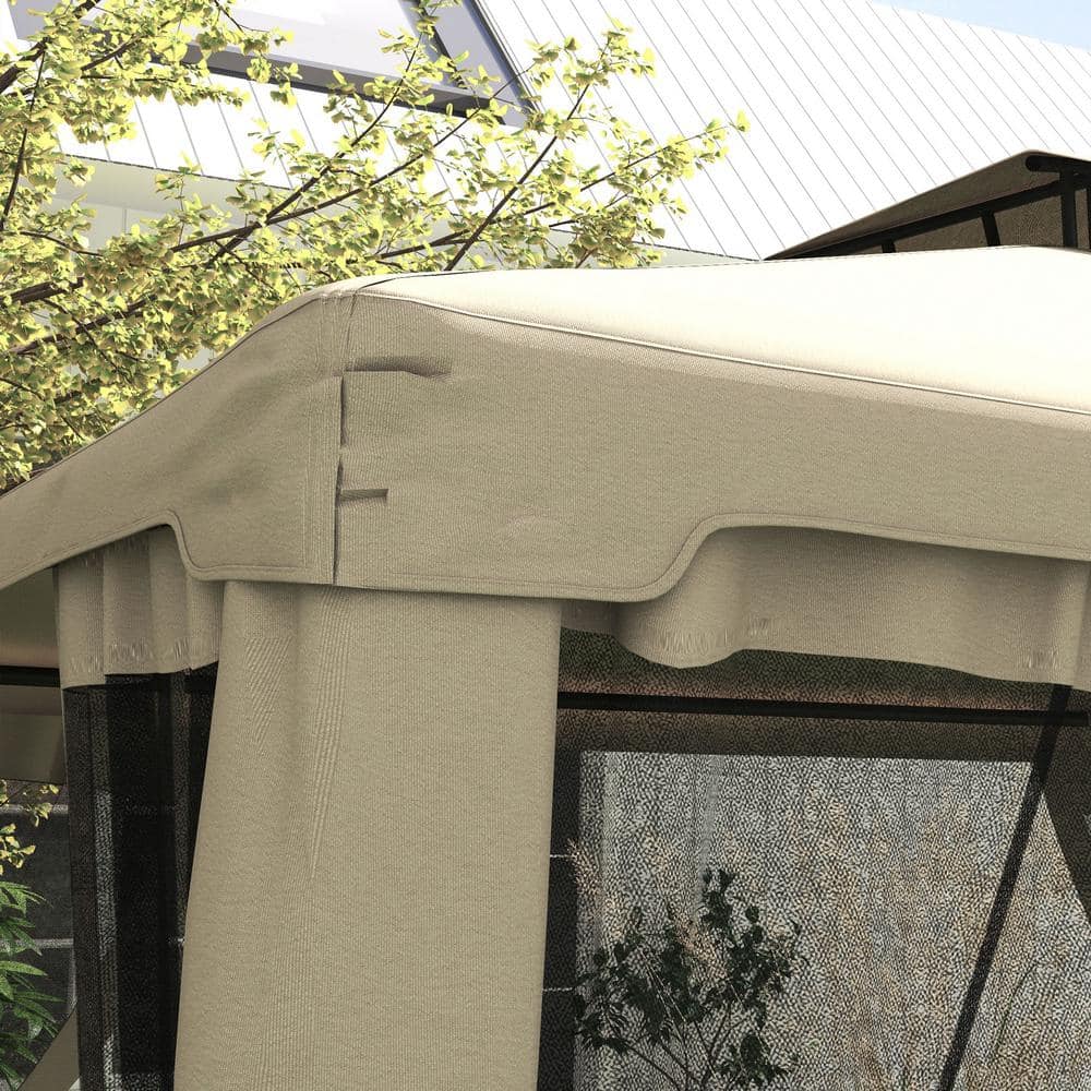 Taupe 10x12 Patio Gazebo with 2-Tier Roof and Netting
