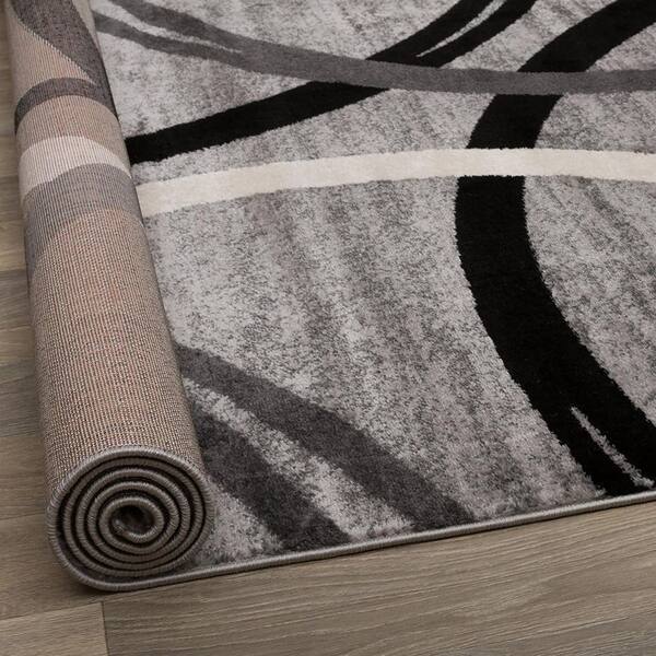 Gray Polypropylene 2 ft. x 10 ft. Geometric Indoor Runner Rug