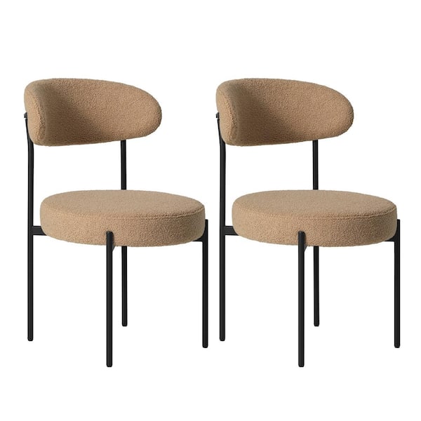 Bayville Modern Sherpa Upholstered Metal Frame Side Dining Chair (Set of 2) in Camel