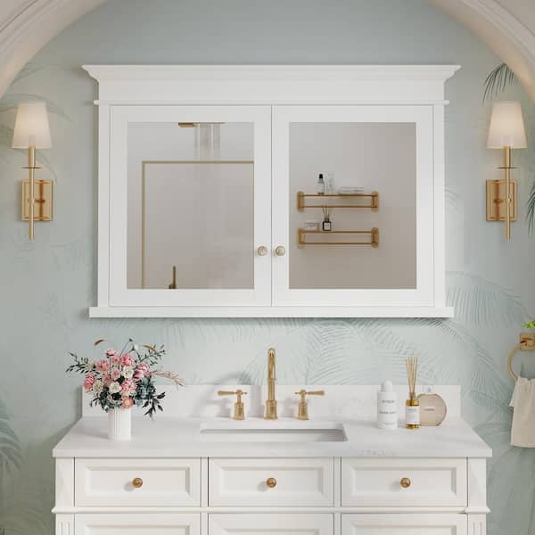 FORCLOVER 48 in. W x 32 in. H Rectangular Recessed Solid Wood Medicine Cabinet with Mirror