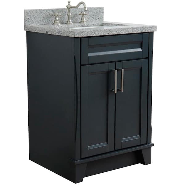 25in.W x 22in.D x 35.5in.H Single Bath Vanity in Dark Gray w Gray Granite Vanity Top w White Rectangle Basin and Mirror