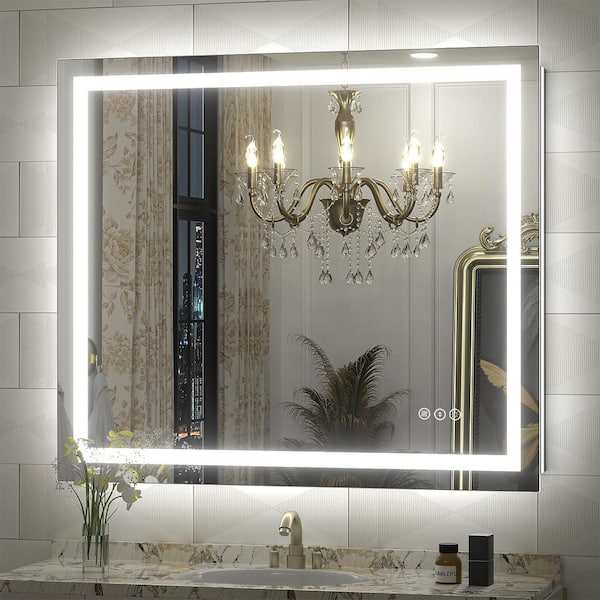 Apmir 40 in. W x 36 in. H Rectangular Frameless Front & Back LED Lighted Anti-Fog Tempered Glass Wall Bathroom Vanity Mirror