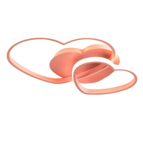 OUKANING 20 in. Pink Modern Creative Heart Shape Dimmable Flush