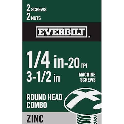 1/4 in.-20 x 3-1/2 in. Combo Round Head Zinc Plated Machine Screw (2-Pack)
