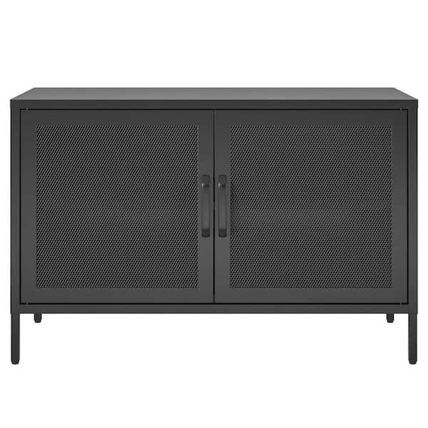 Systembuild Evolution Sunset District 2 Door Storage Cabinet-Mesh Metal Locker, Black