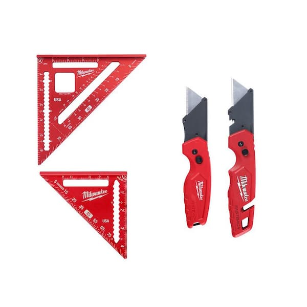 Milwaukee - 7 in. Rafter Square and 4-1/2 in. Trim Square Set with FASTBACK Utility Knife (2-Pack)