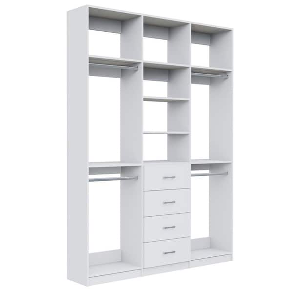 Alto Collection 66 in W White Wall Mounted 2 Double Hang and 4-Drawer w Extensions Wood Closet System