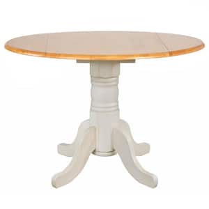 Oakley Selections 42 in. Round Distressed Antique White and Light Oak Wood Top Dining Table with Drop Leaf (Seats 4)