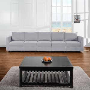 Contemporary 5-Piece Upholstered Sectional Sofa Bed - Gray Linen