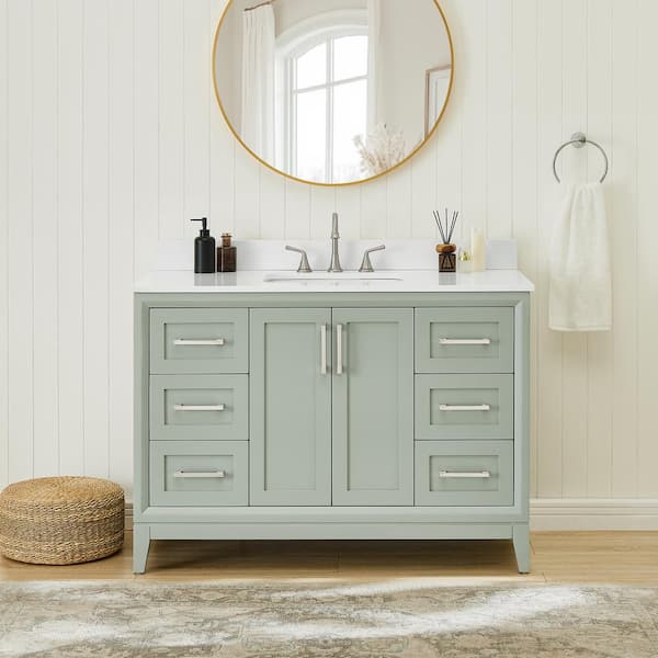 Runfine Caldera 48 in. Single Sink Freestanding Light Grey Bath Vanity with Pure White Engineer Stone Top