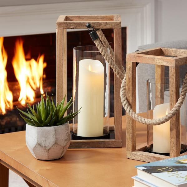 StyleWell Natural Wood Lantern Candle Holder - Hanging or Tabletop ...