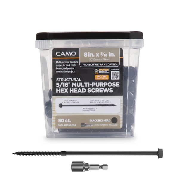 CAMO 5/16 in. x 8 in. Hex Head Multi-Purpose Hex Drive Structural Wood Screw - PROTECH Ultra 4 Exterior Coated (50-Pack)
