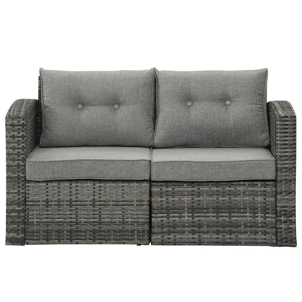 ITOPFOX Gray 1Peice Iron plus Plastic Outdoor Loveseat with Cushion