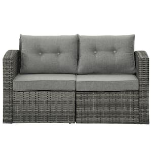 Gray 1-Peice Iron plus Plastic Outdoor Loveseat with Cushion Guard in Gray Cushions