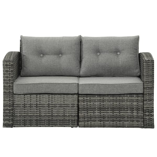 Gray 1-Peice Iron plus Plastic Outdoor Loveseat with Cushion Guard in Gray Cushions