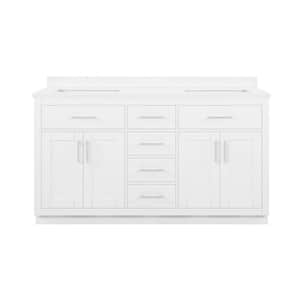 Bailey 60 in. W x 22 in. D x 34 in. H Double Sink Bath Vanity in White with White Quartz Top