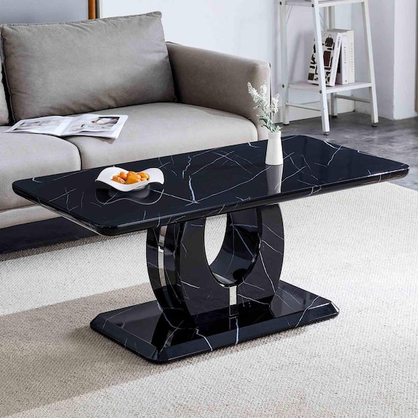 Polibi 43.3 in. Black Rectangle MDF Coffee Table