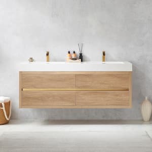 Palencia 60 in. W x 20 in. D x 23.6 in. H Double Bath Vanity in North American Oak with White Composite Integral Top