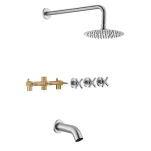 Contemporary Triple Handle 1-Spray Tub and Shower Faucet 1.8 GPM in Brushed Nickel (Valve Included)