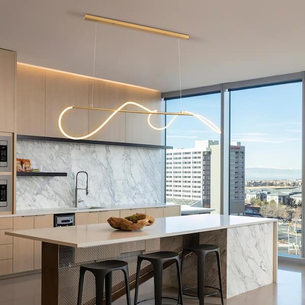 OUKANING 60-Watt 1-Light Gold Modern Linear Island Integrated LED