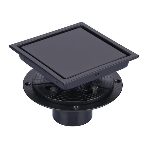 VEVETTA 6 in. x 6 in. Stainless Steel Square Tile-In Shower Drain in Matte Black