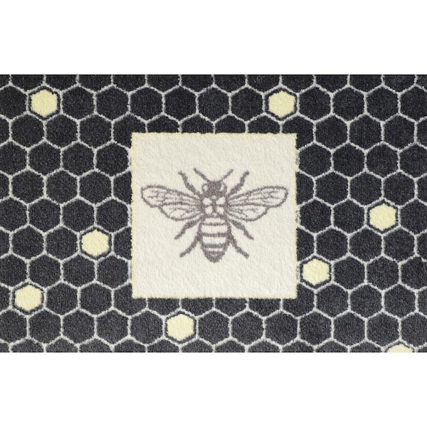 Bungalow Flooring ColorStar Bee Hex Charcoal 22 in. x 34 in. Machine Washable Indoor Door Mat