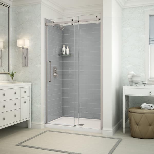MAAX Utile Metro 32 in. x 48 in. x 83.5 in. Center Drain Alcove Shower Kit in Ash Grey with Brushed Nickel Shower Door