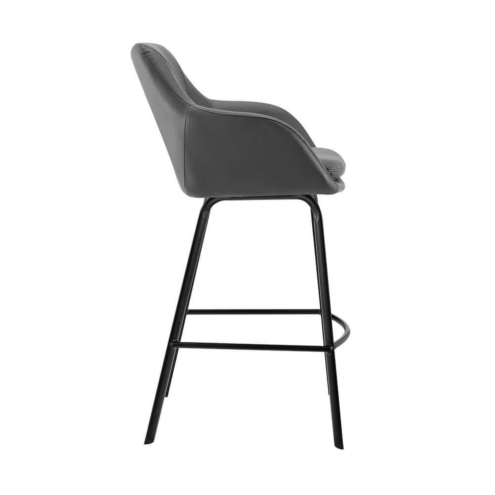 Gray Faux Leather and Black Metal Swivel Counter Stool