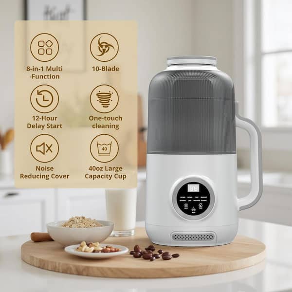 800 W 40 oz. Stainless Steel White Blender Milk Makers with Adjustable Speed Control Keep Warm Setting Self Cleaning
