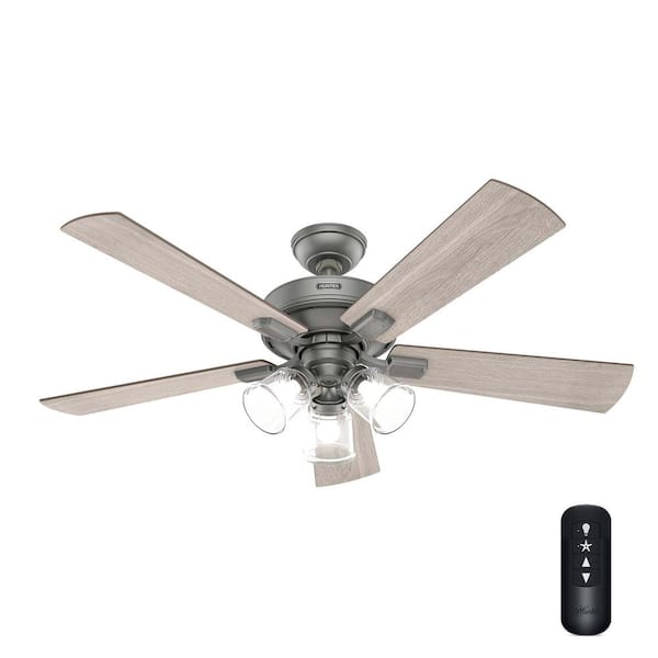 Hunter Crestfield 52 in. Indoor Matte Silver Ceiling Fan with Light Kit and Remote