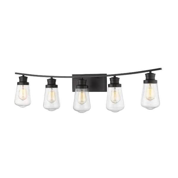 Unbranded Gaspar 40 in. 5-Light Bronze Vanity Light with Clear Seedy Glass Shade with No Bulbs Included