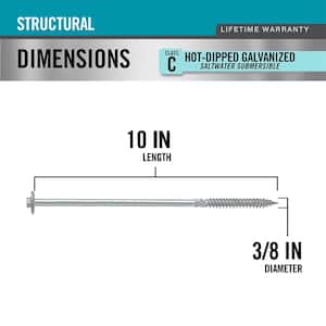 3/8 in. x 10 in. Hex Washer Head Structural Hot Dipped Galvanized Screw