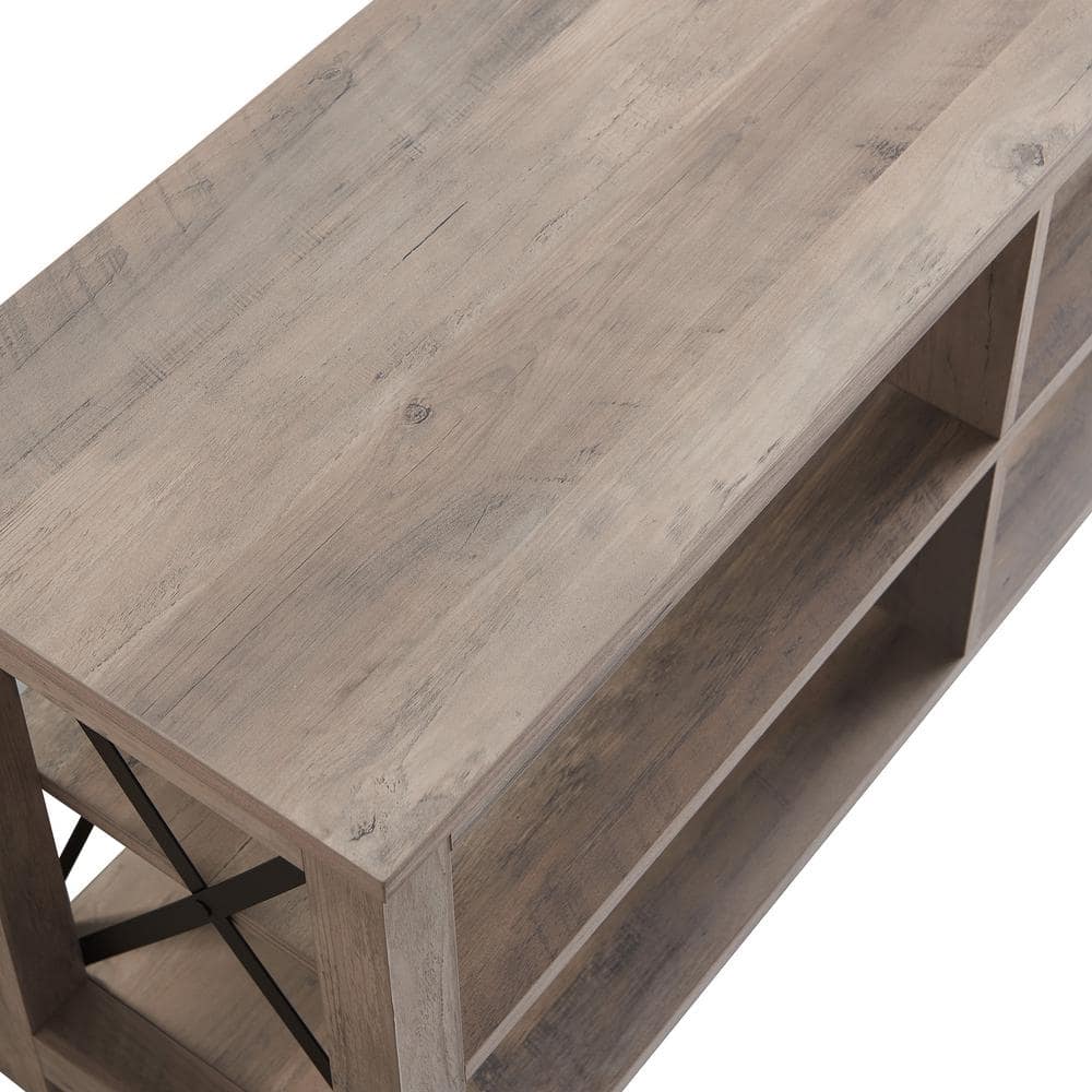 Sawyer Modern Farmhouse 50" Gray Oak TV Stand with Black Metal Accents