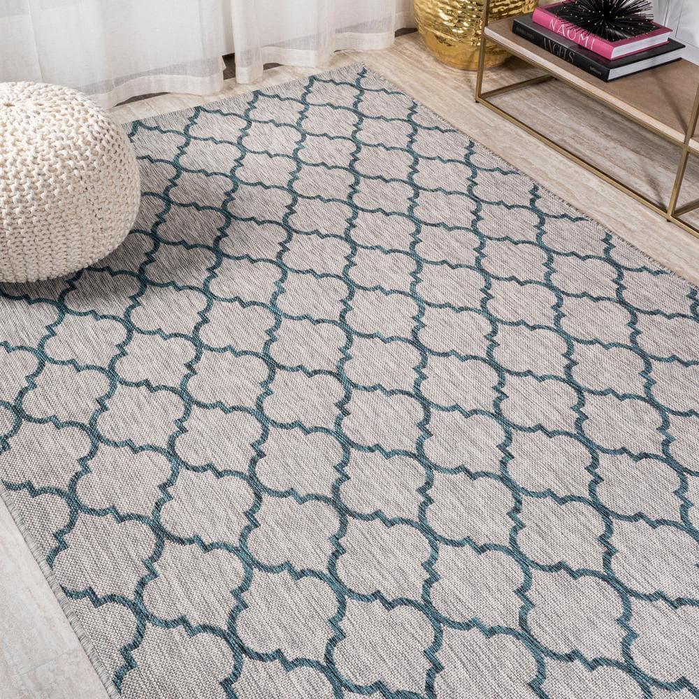 Moroccan-Inspired Gray/Teal Trellis 8'x10' Synthetic Area Rug