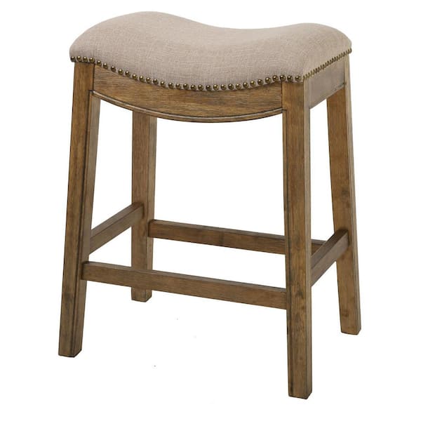 HomeRoots Julia 25.7 in. Backless Bar Stool with Canvas Material Seat in Wood Frame