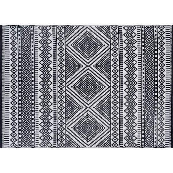 8 X 10 Navy Lightweight Trellis Reversible Plastic Indoor Outdoor Area Rug