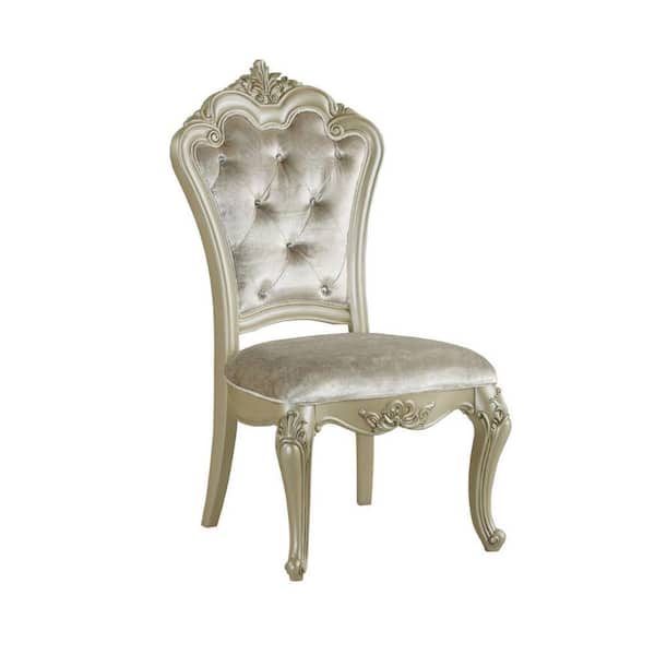Gold and Silver Fabric Side Chair with Champagne Gold Accented Finish (Set of 2)