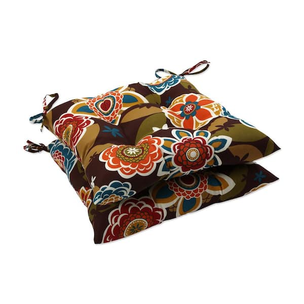 Pillow Perfect Floral 19 x 19 2-Piece Outdoor Dining chair Cushion in Brown/Orange Annie