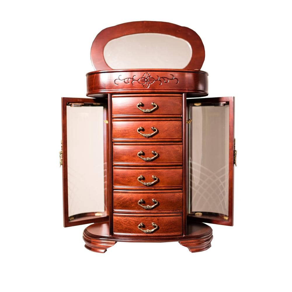 Patricia Mahogany Oval Jewelry Chest with Brass Pulls