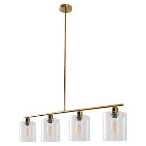 4-Light Gold Modern Island Pendant Light Fixtures, Linear Chandelier Hanging Light with Clear Glass Shade
