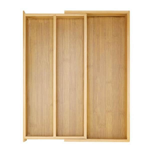 12-Knife In-Drawer Bamboo Knife Storage Tray with Expandable Compartments for Organized Utensil and Flatware Storage