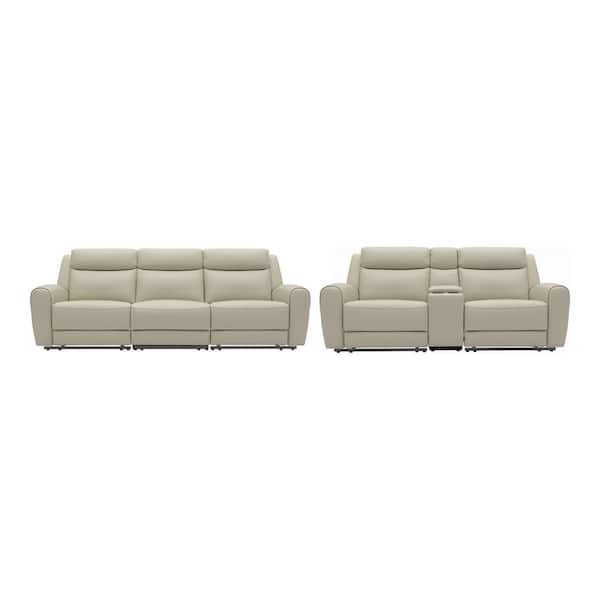 Miranda 2-Piece Beige Leather Reclined Living Room Set with Slope Arm