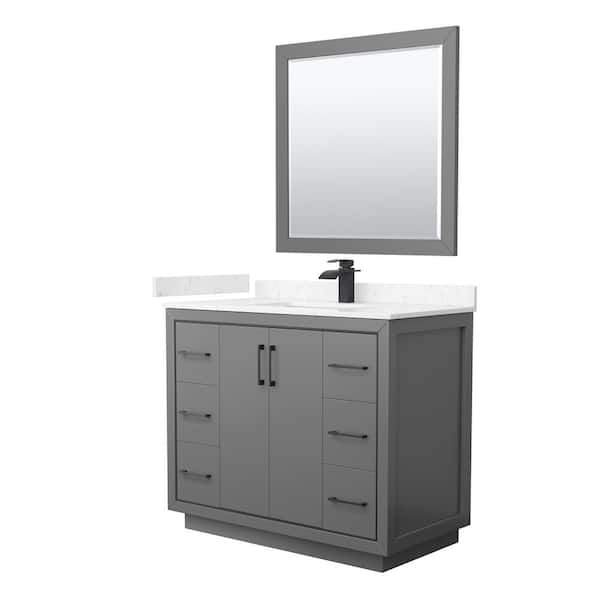 Wyndham Collection Icon 42 in. W x 22 in. D x 35 in. H Single Bath Vanity in Dark Gray with Carrara Cultured Marble Top and 34" Mirror